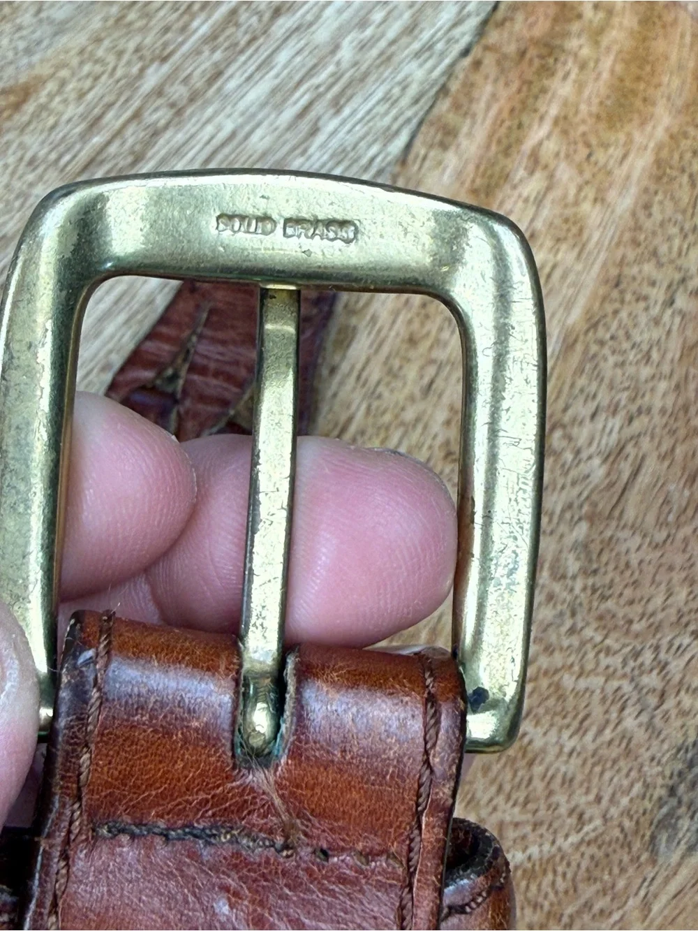 Vintage Brown Woven Leather Belt Size 42 Solid Brass Buckle